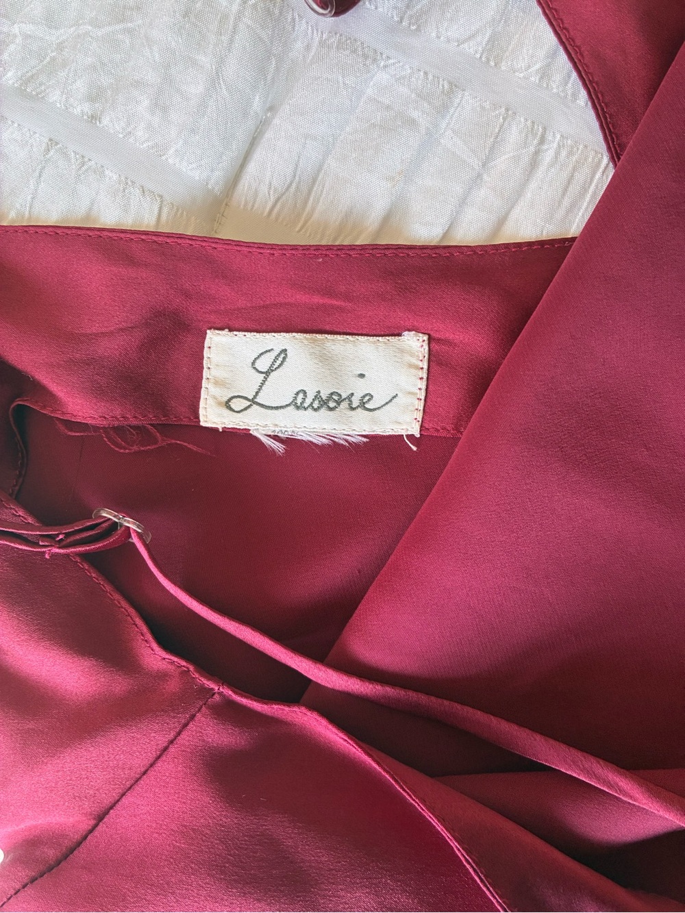 La Soie Burgundy Silky Satin Slip Dress Maxi Bias Cut Adjustable Straps M
